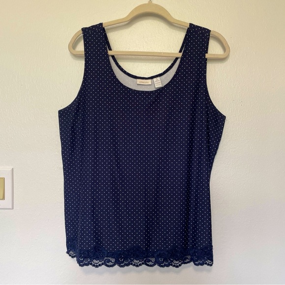 CHICOS BUNDLE (2) TANK POLKA DOT SIZE 3 (XL) SLEEVELESS NAVY DOT & DRK BLUE DOT - Picture 4 of 9